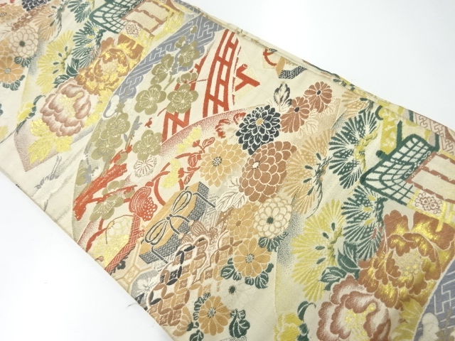 JAPANESE KIMONO / ANTIQUE NAGOYA OBI / WOVEN UME & KIKU